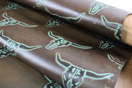 LONGHORN EMBOSSED LEATHER Brown Turquoise|  12"x12 12"x18", 12"x24" Precuts