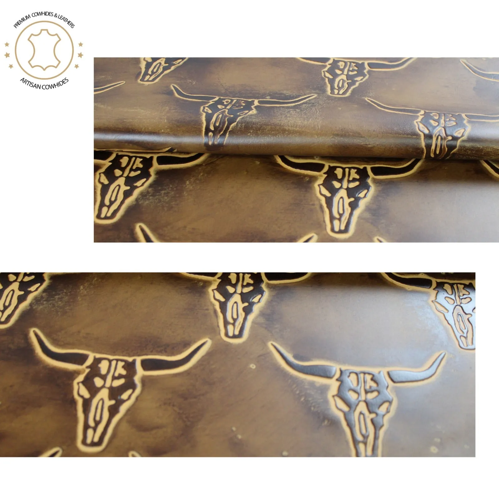 LONGHORN EMBOSSED LEATHER Saddle Tan12"x12 12"x18", 12"x24" Precuts