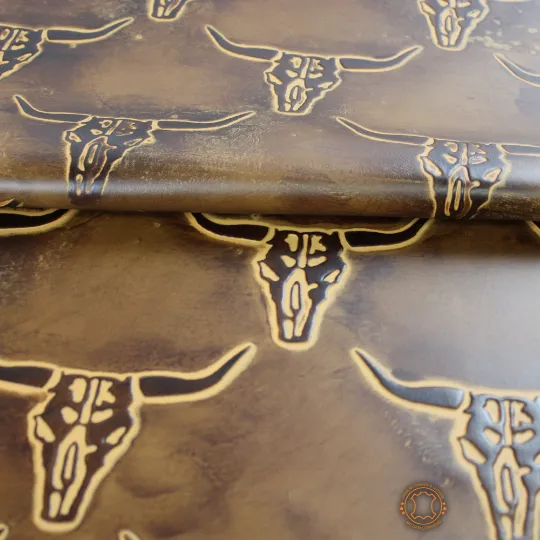 LONGHORN EMBOSSED LEATHER Saddle Tan12"x12 12"x18", 12"x24" Precuts