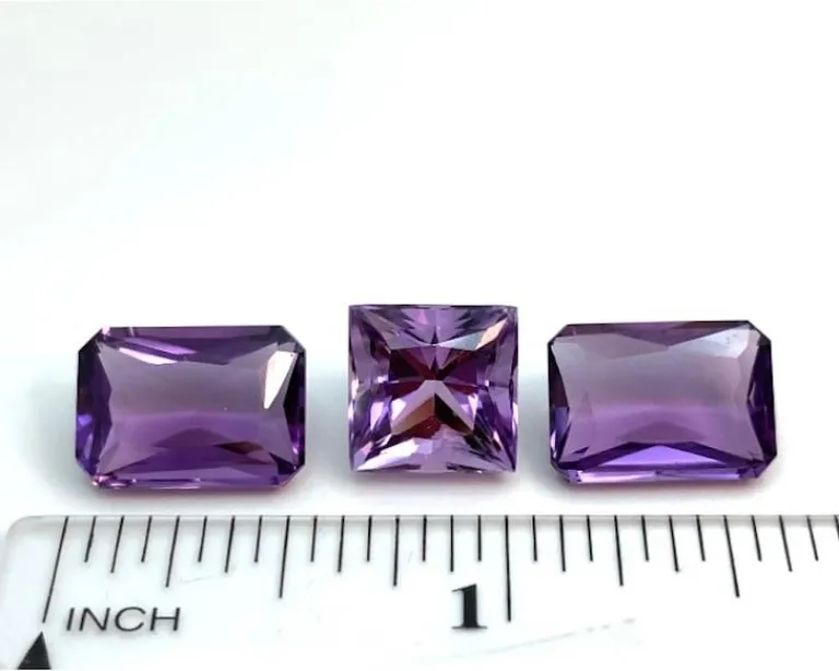 Loose Amethyst Lot, 3 Unset Gemstone, 16.90 Carat Total, Square and Rectangle