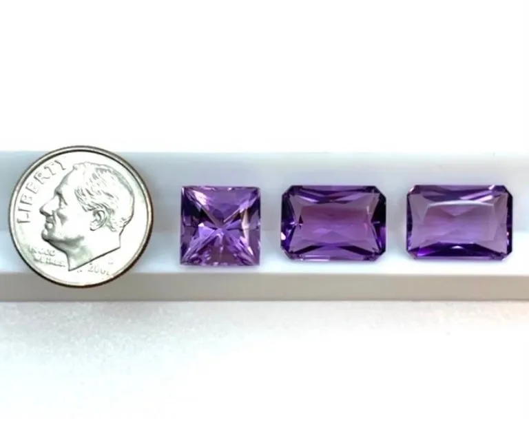 Loose Amethyst Lot, 3 Unset Gemstone, 16.90 Carat Total, Square and Rectangle