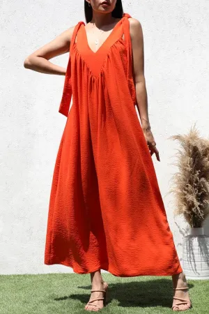 Loose Orange Jumpsuit with Ties