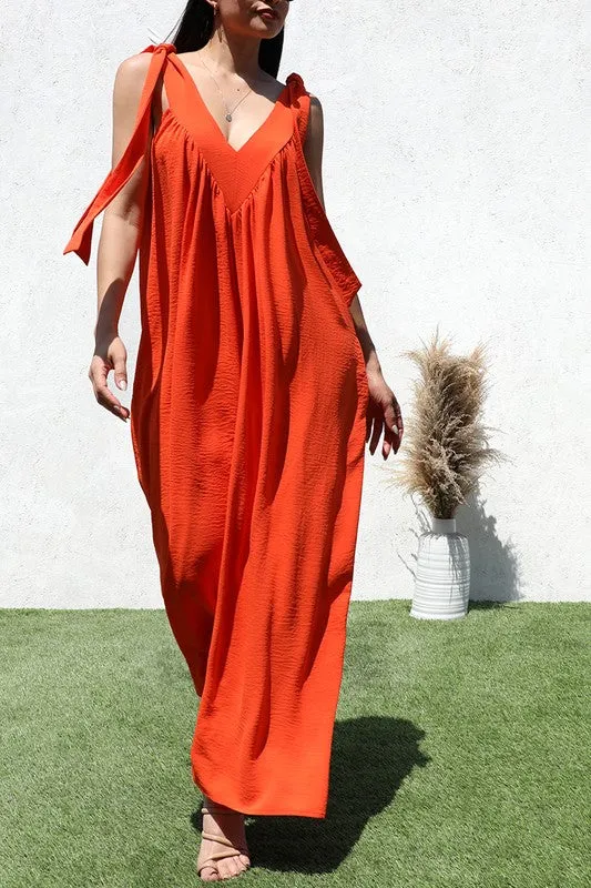 Loose Orange Jumpsuit with Ties