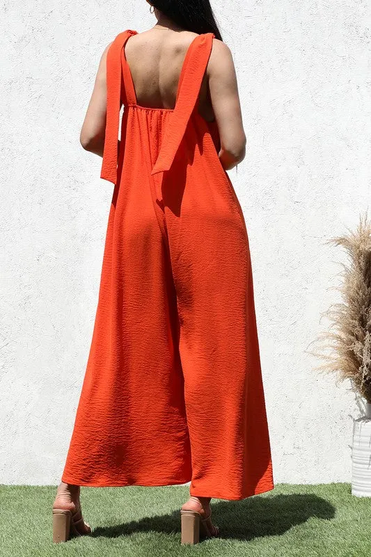 Loose Orange Jumpsuit with Ties
