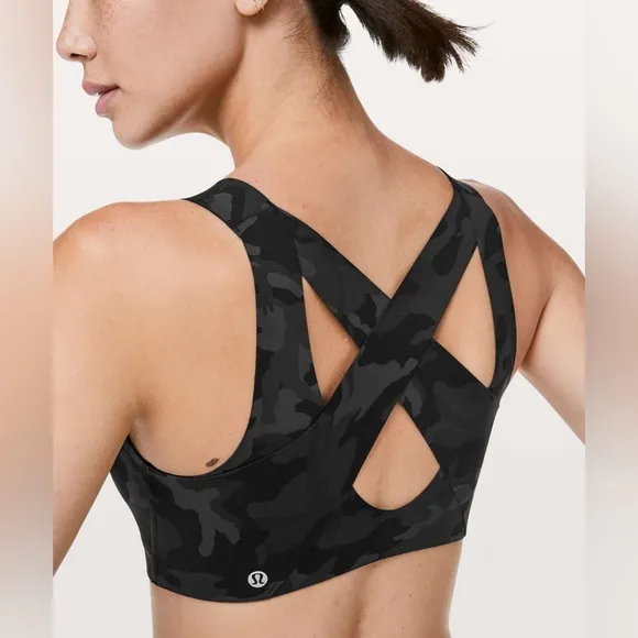 lululemon enlite front zip bra high support incognito camo multi grey size 32DD