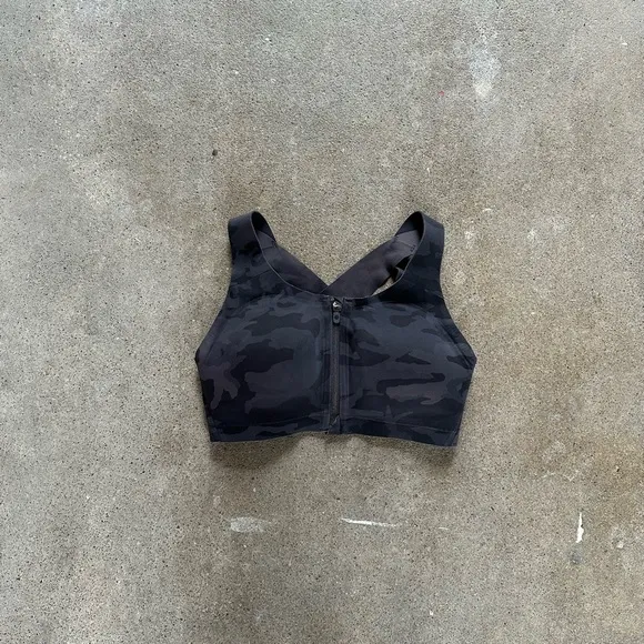 lululemon enlite front zip bra high support incognito camo multi grey size 32DD