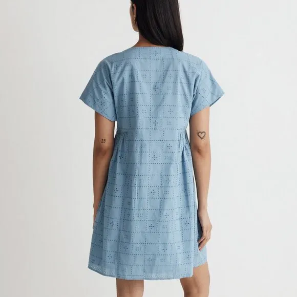 Madewell Button-Front V-Neck Mini Dress in Tranquil Lake