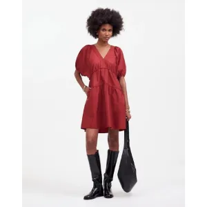 Madewell Mini Dress V-Neck Tiered Pockets Short Sleeve Casual Maroon Size S