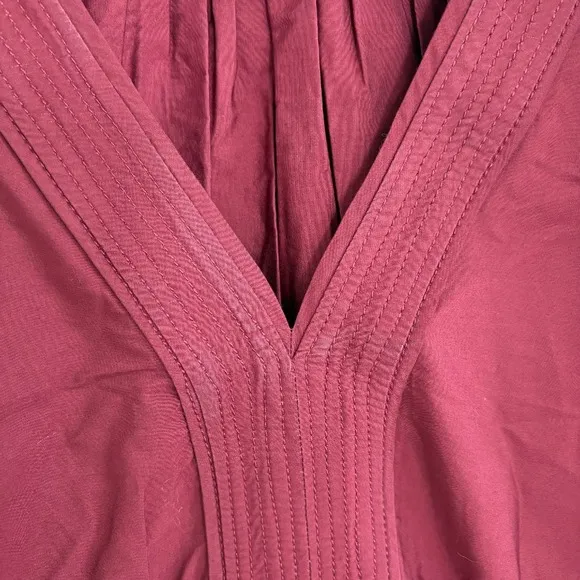 Madewell Mini Dress V-Neck Tiered Pockets Short Sleeve Casual Maroon Size S