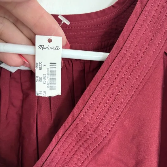 Madewell Mini Dress V-Neck Tiered Pockets Short Sleeve Casual Maroon Size S