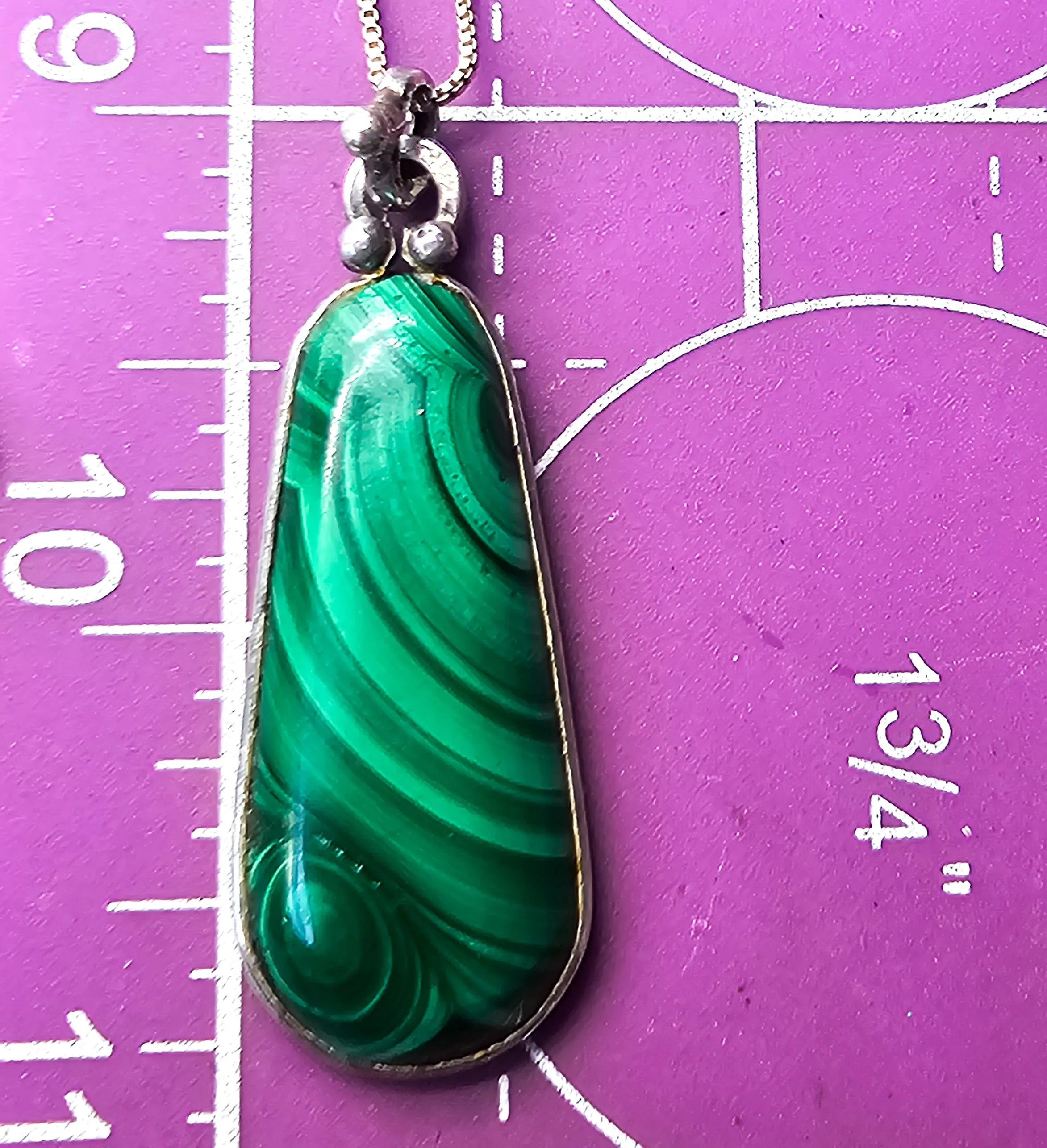 Malachite gemstone handcrafted artisan sterling silver vintage necklace