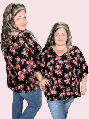 Mandy Dolman Short Sleeve w/Tie Back in Black Floral