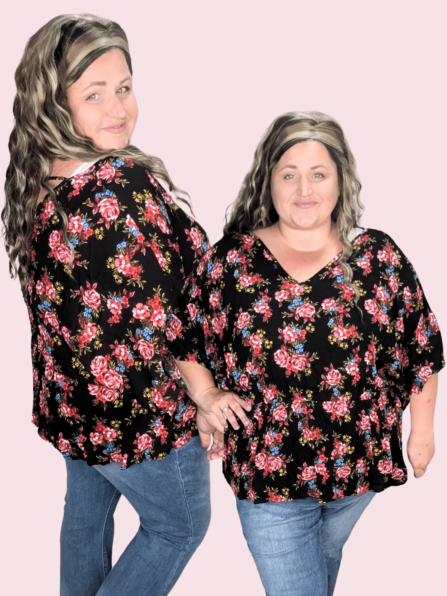 Mandy Dolman Short Sleeve w/Tie Back in Black Floral