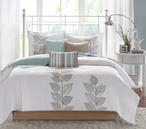 Marissa 6 Piece Embroidered Quilt Set with Throw Pillows