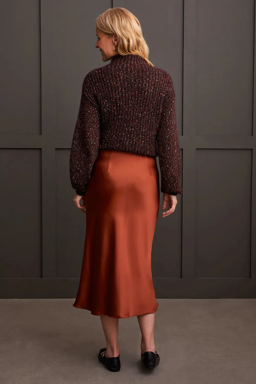 Marsala Satin Midi Skirt