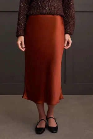 Marsala Satin Midi Skirt