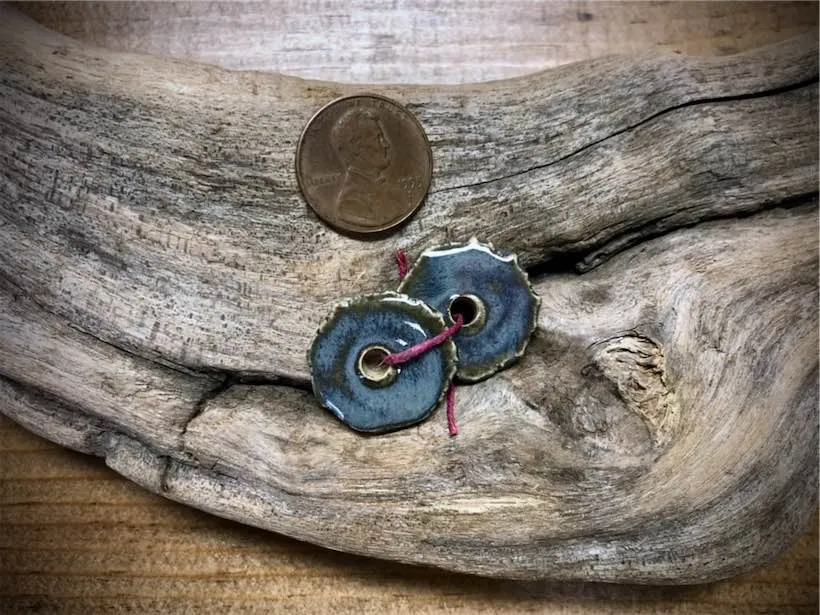 Marsha Neal Studio Ceramic Bead Pair - Blue/Natural Wheels