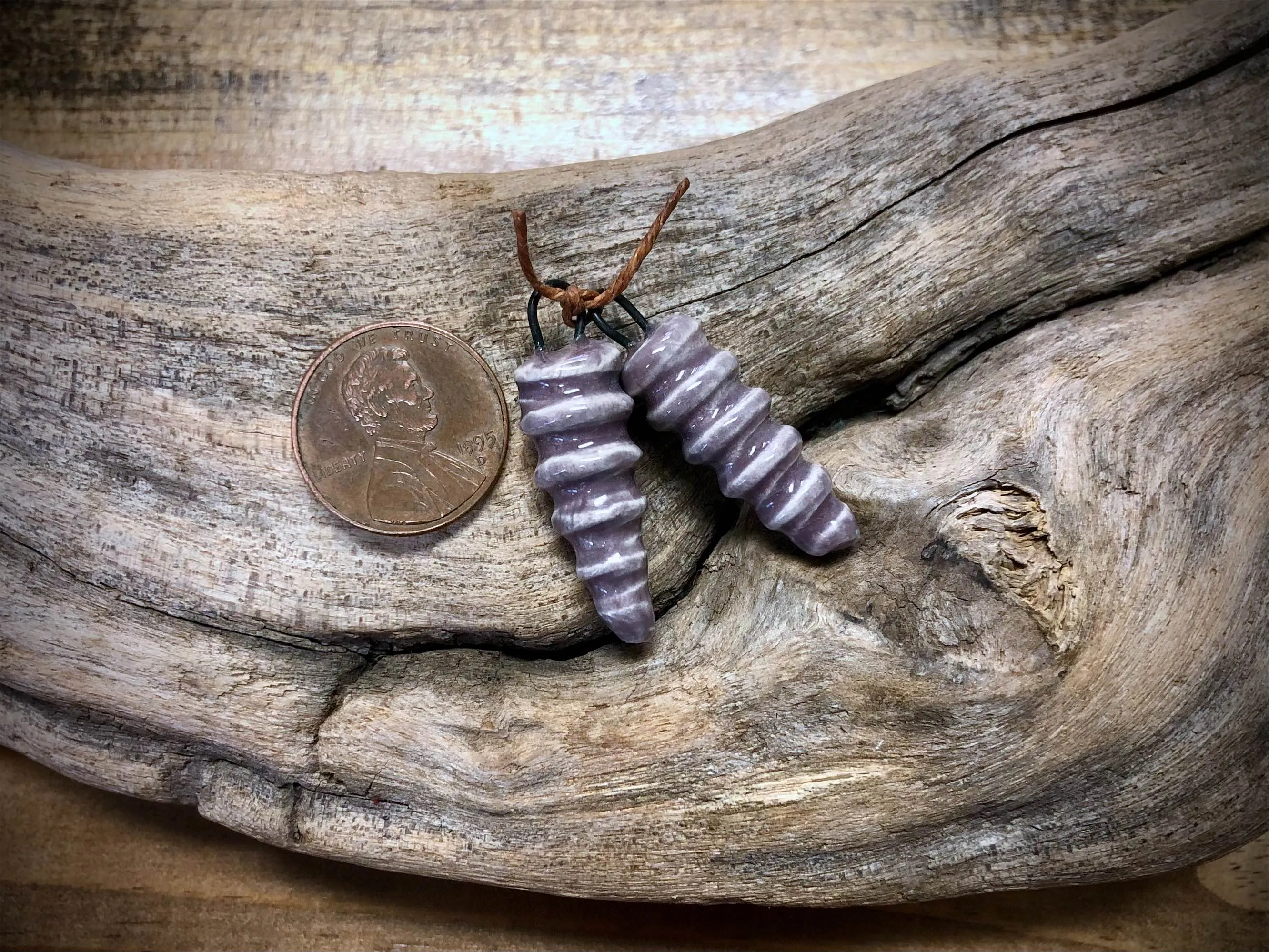 Marsha Neal Studio Ceramic Bead Pair - Lavender Spirals