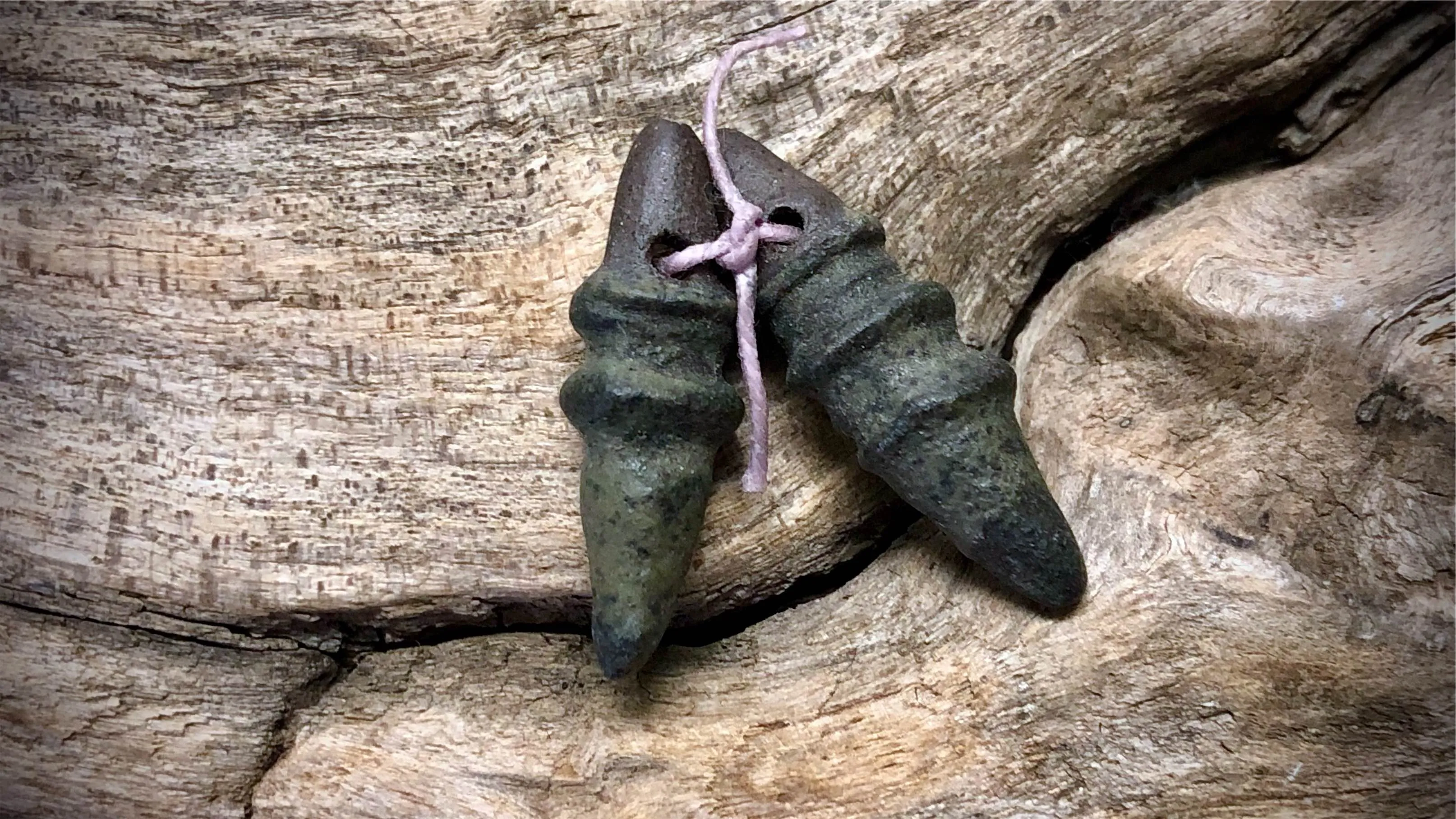Marsha Neal Studio Ceramic Bead Pair - Slate Pointed Spirals