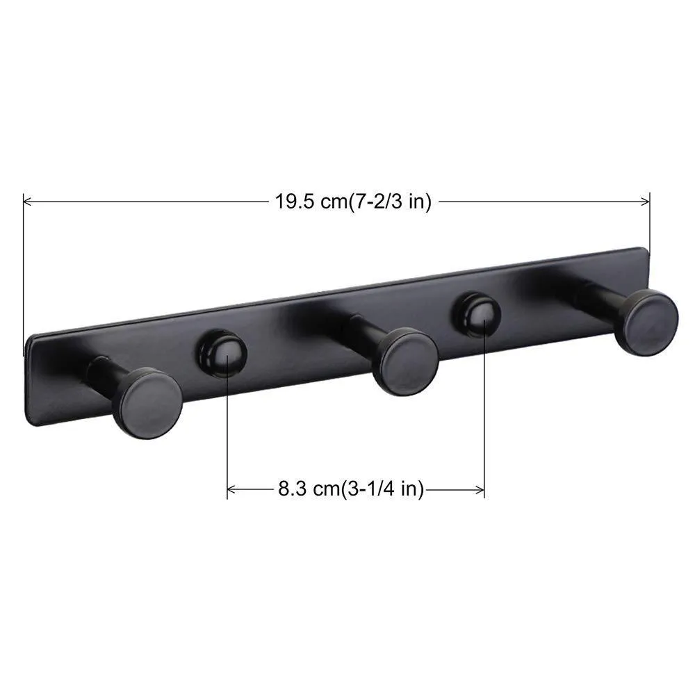 Mellewell 2 PCS Hook Rail Robe Towel Coat Hooks Bag Hanger and Bathroom Kitchen Accessories Stainless Steel, Black, HR8021-3-2