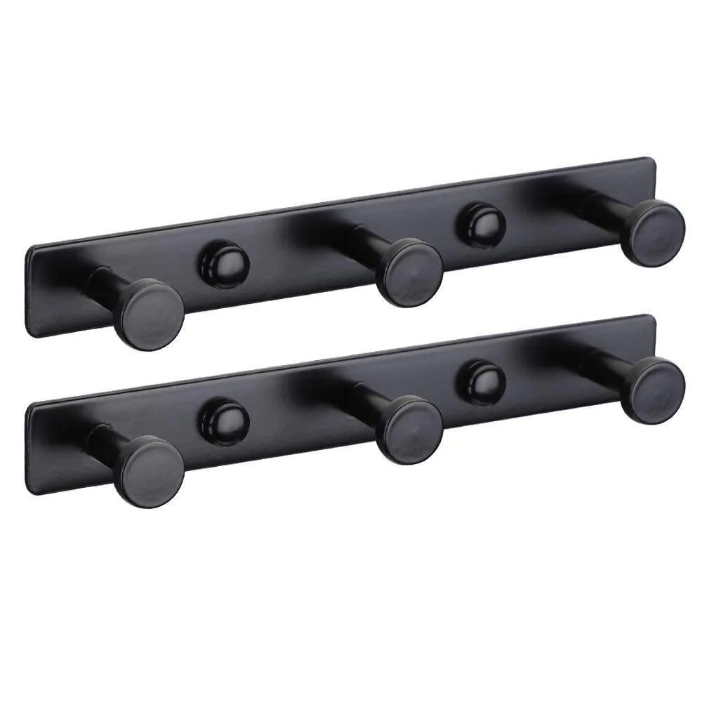 Mellewell 2 PCS Hook Rail Robe Towel Coat Hooks Bag Hanger and Bathroom Kitchen Accessories Stainless Steel, Black, HR8021-3-2