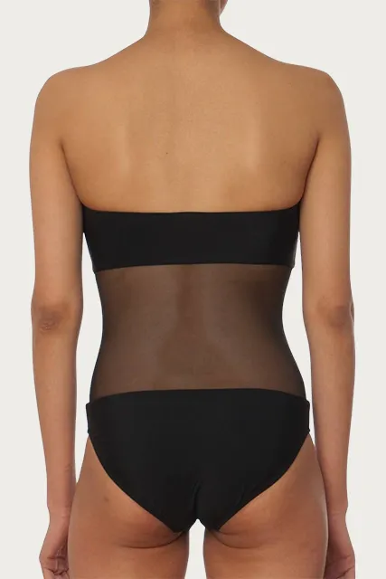 MESH-PANELED BANDEAU SWIMSUIT