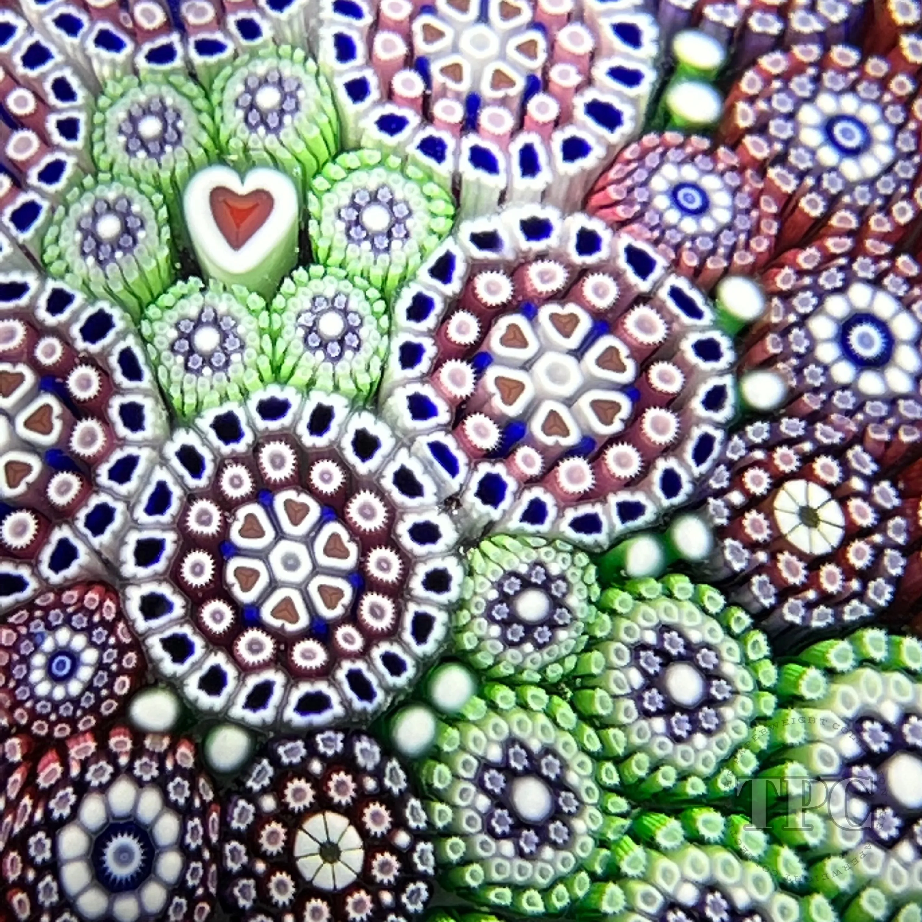 Michael Hunter 2022 Glass Art Paperweight Paneled Complex Millefiori with Heart Cane Center in Staves