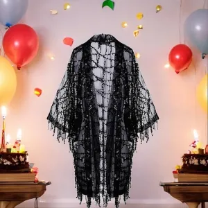 MICHELLE Sequins DUSTER Coverup One Size Fits Most BLACK Sparkle Shimmer Jacket