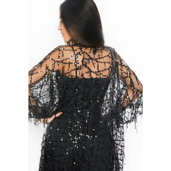 MICHELLE Sequins DUSTER Coverup One Size Fits Most BLACK Sparkle Shimmer Jacket