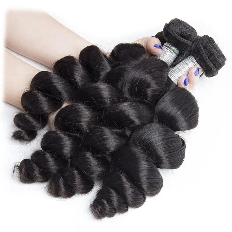 Modern Show Brazilian Loose Wave Virgin Human Hair 4 Bundles With 4x4 Lace Closure