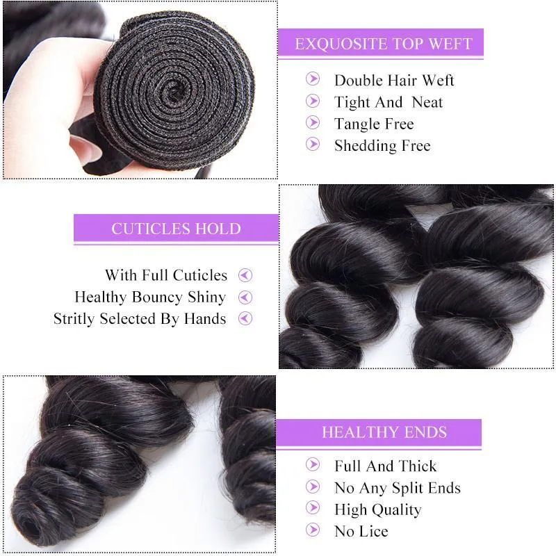 Modern Show Brazilian Loose Wave Virgin Human Hair 4 Bundles With 4x4 Lace Closure