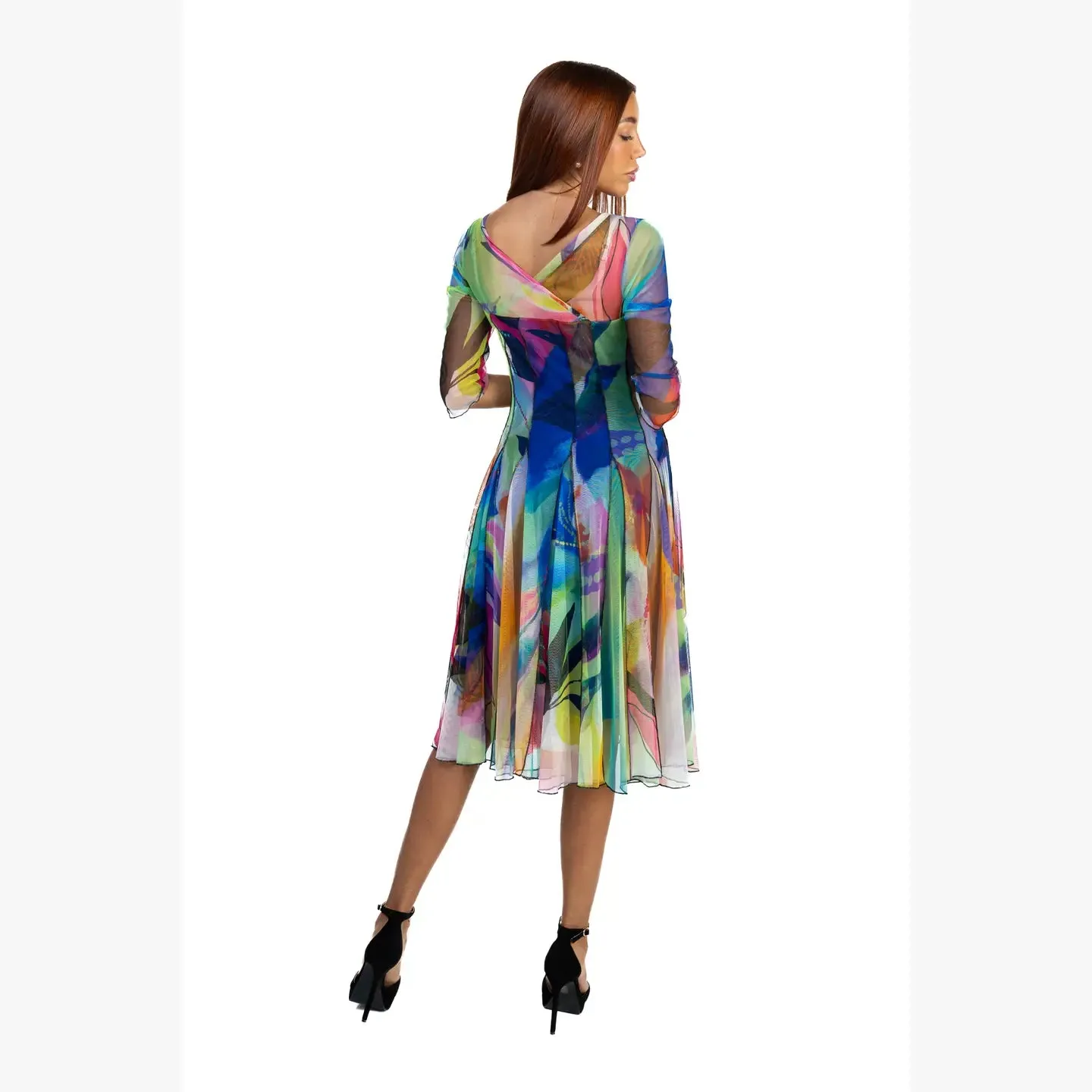 MORGAN Fit and Flare 3/4 Sleeves Paneled Print Dress