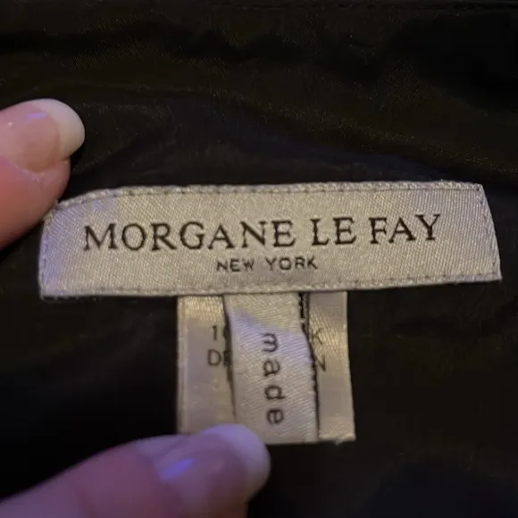 MORGAN LE FAY M 100% Silk.Ruffled layers of silk.Black/white polkadot, side zip.
