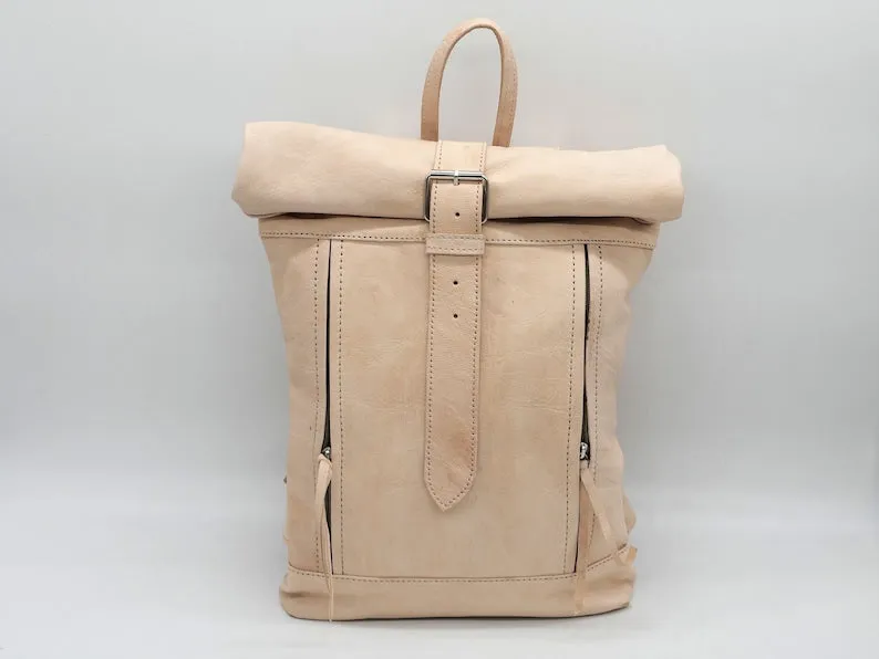 Moroccan Rolltop Backpack - Leather Travel Rucksack for Unisex