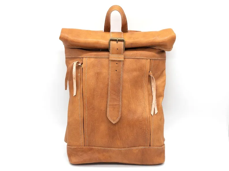 Moroccan Rolltop Backpack - Leather Travel Rucksack for Unisex
