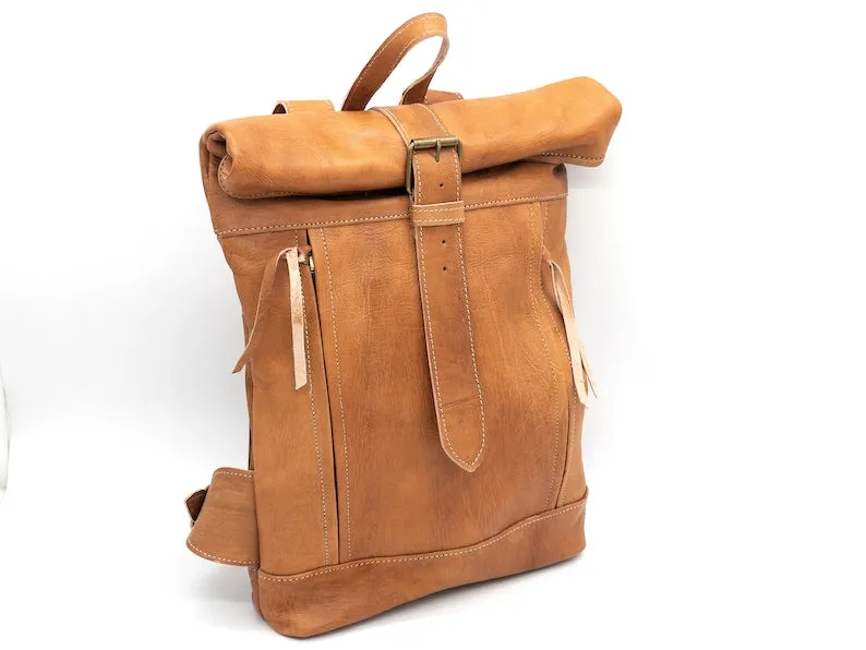 Moroccan Rolltop Backpack - Leather Travel Rucksack for Unisex
