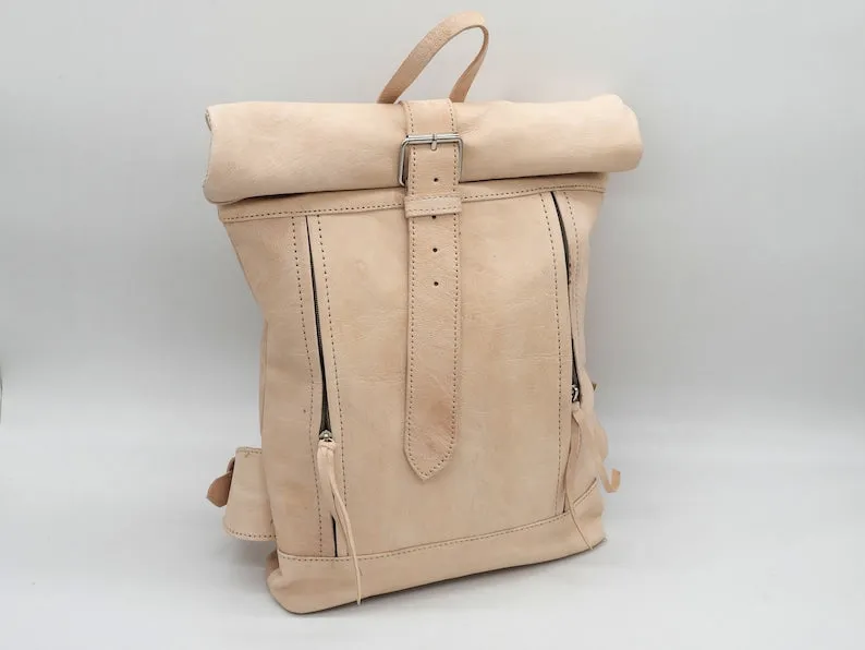 Moroccan Rolltop Backpack - Leather Travel Rucksack for Unisex