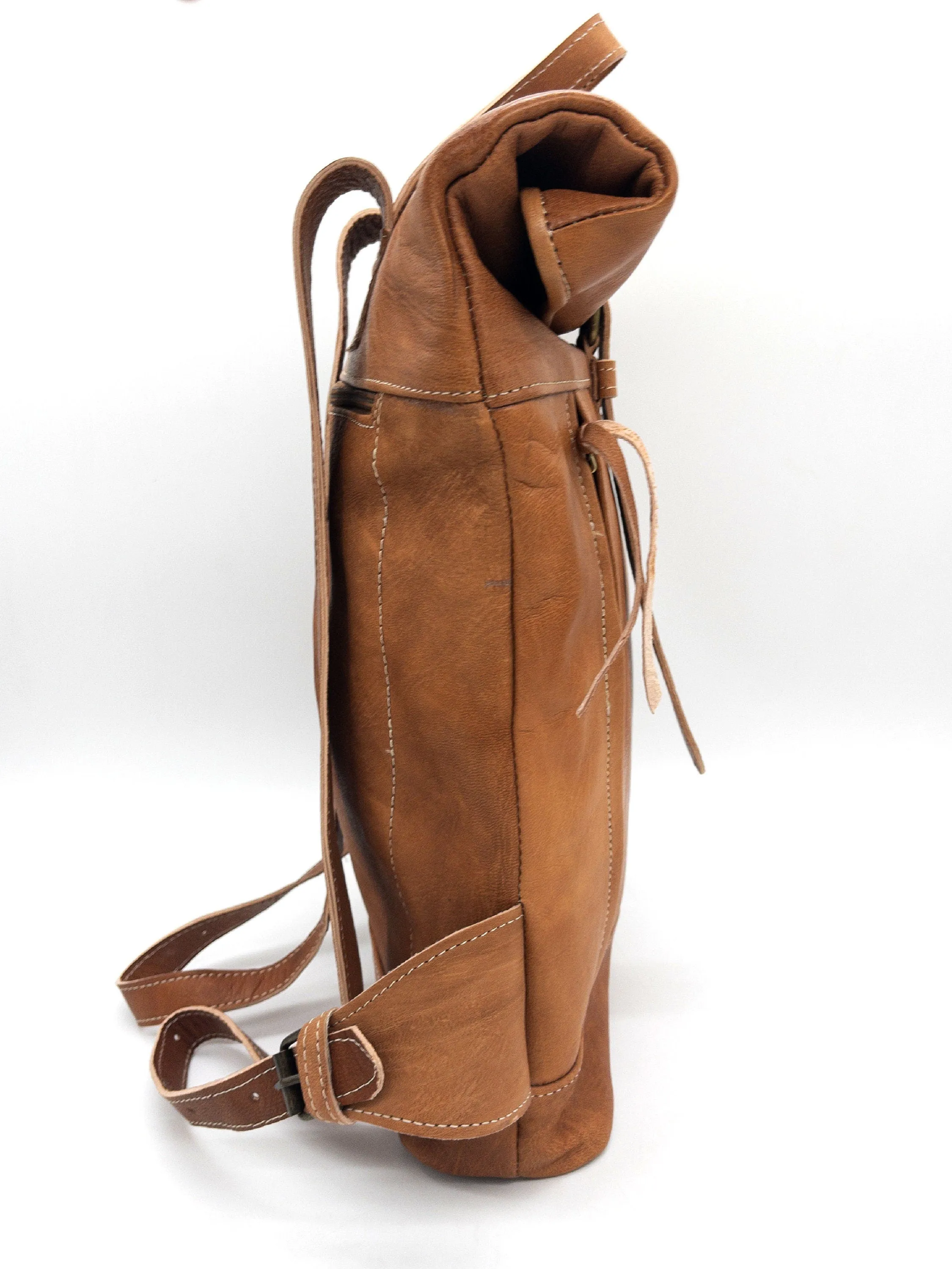 Moroccan Rolltop Backpack - Leather Travel Rucksack for Unisex