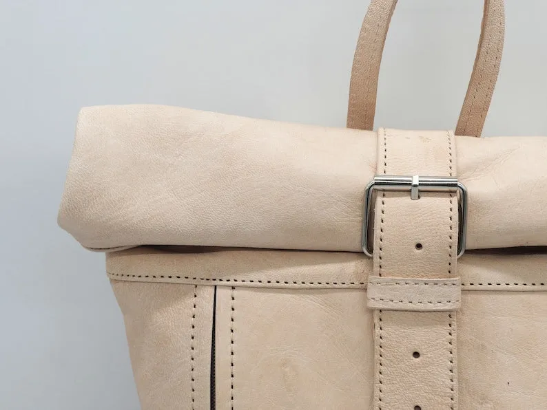 Moroccan Rolltop Backpack - Leather Travel Rucksack for Unisex