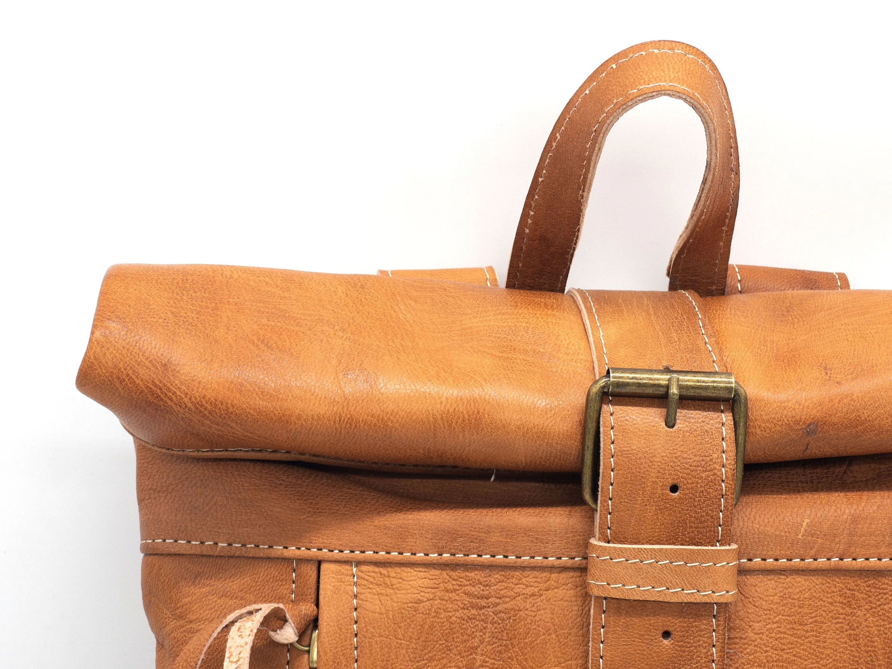 Moroccan Rolltop Backpack - Leather Travel Rucksack for Unisex
