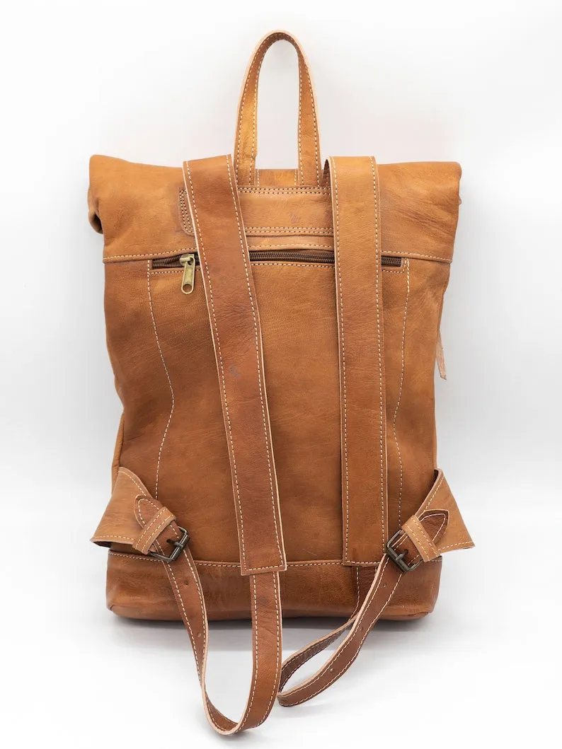 Moroccan Rolltop Backpack - Leather Travel Rucksack for Unisex