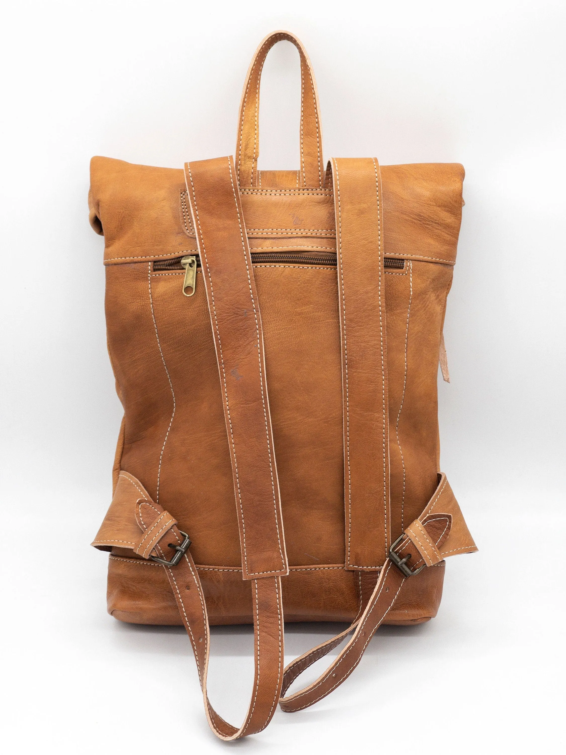 Moroccan Rolltop Backpack - Leather Travel Rucksack for Unisex