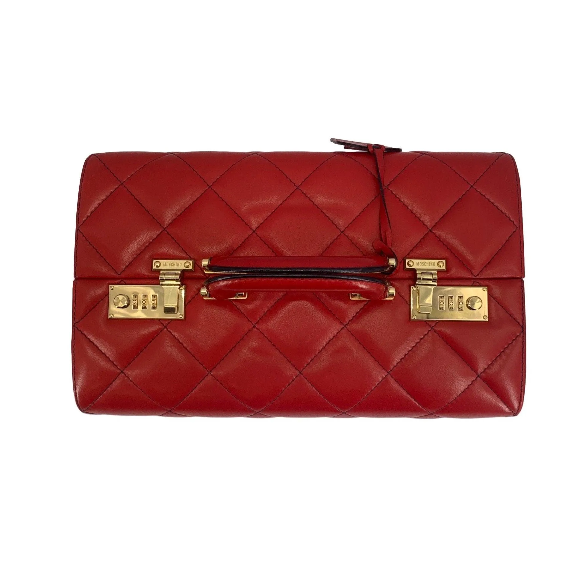 Moschino Red Jumbo Logo Tool Box Train Case