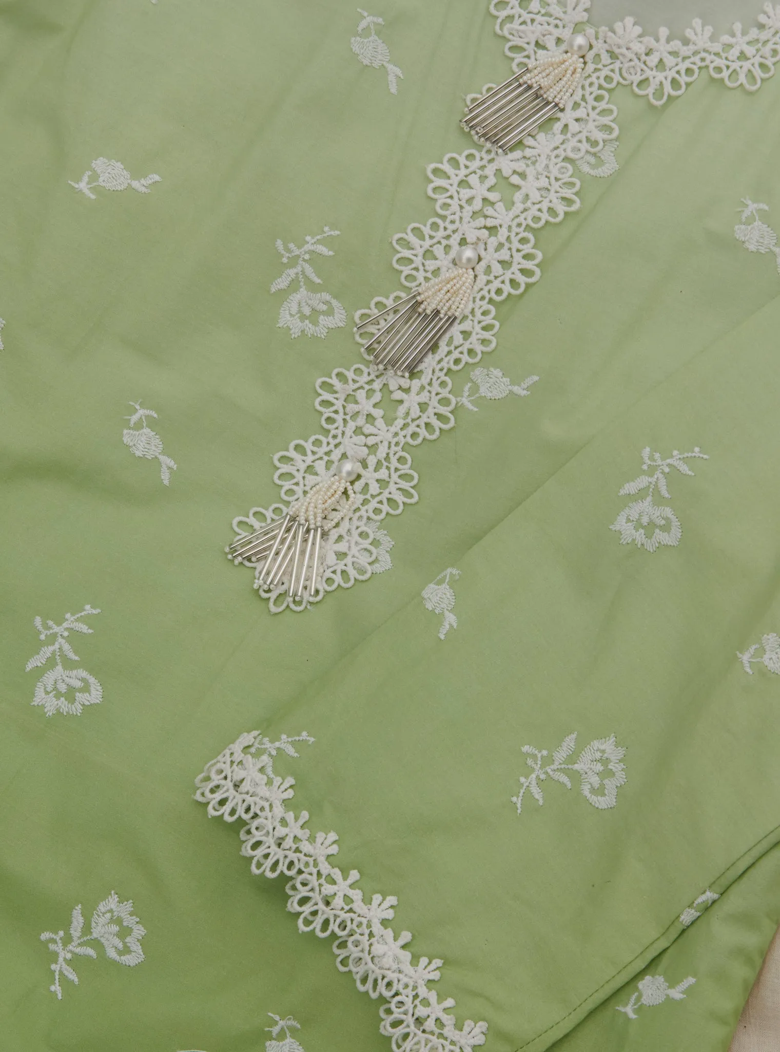 Mulmul Cotton Mandre Green Kurta With Mandre Green Pant
