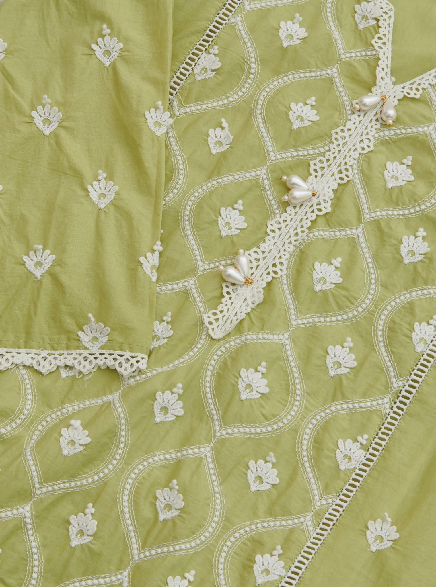 Mulmul Cotton Rivona Lime Kurta With Mulmul Cotton Satari White Pant