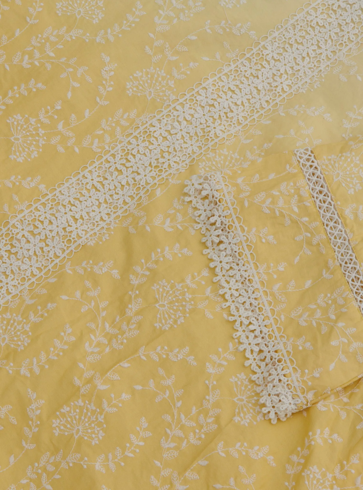 Mulmul Cotton Santona Yellow Kurta With Santona Yellow Pant
