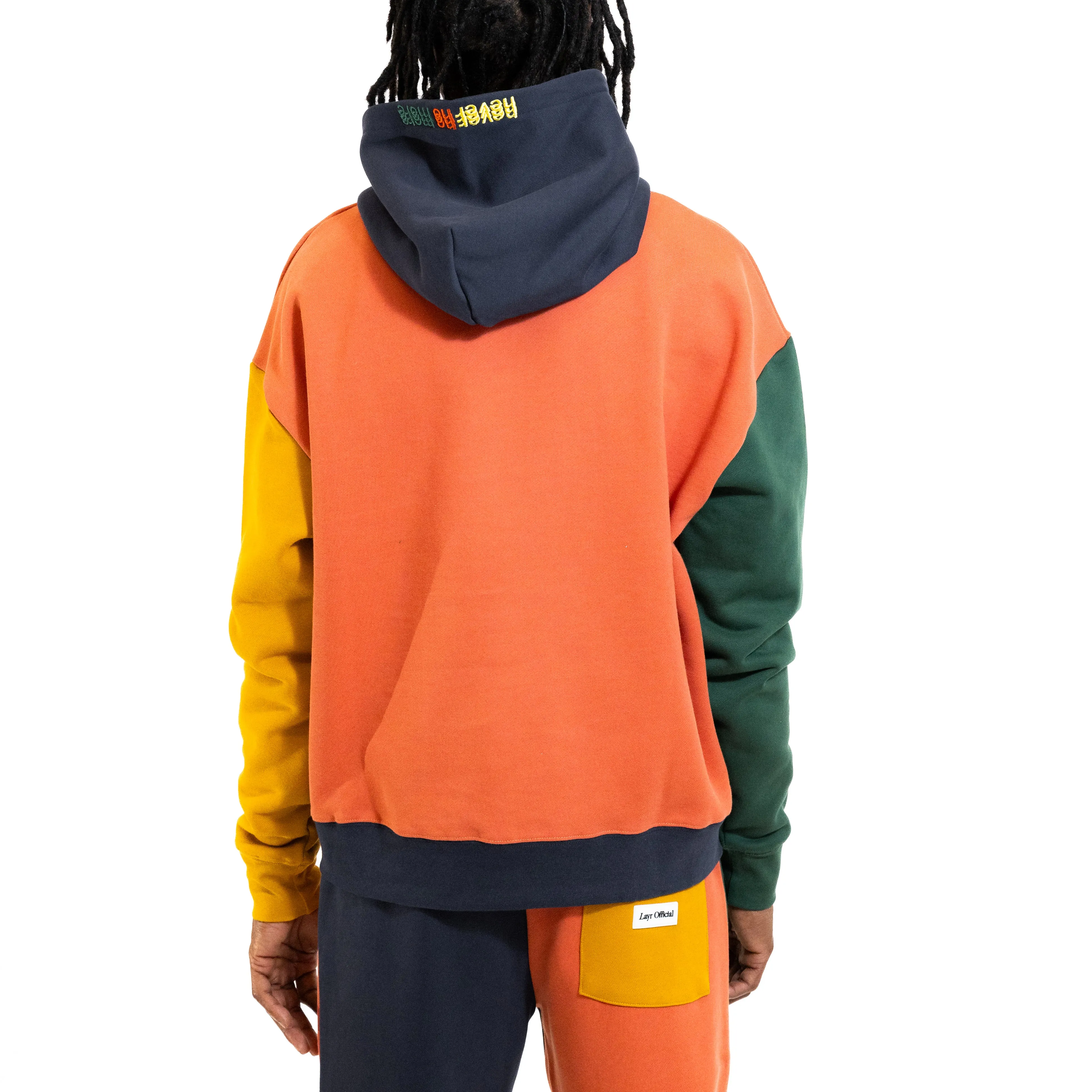Multi-Panel Hoodie, Rust/Mustard-Navy-Green
