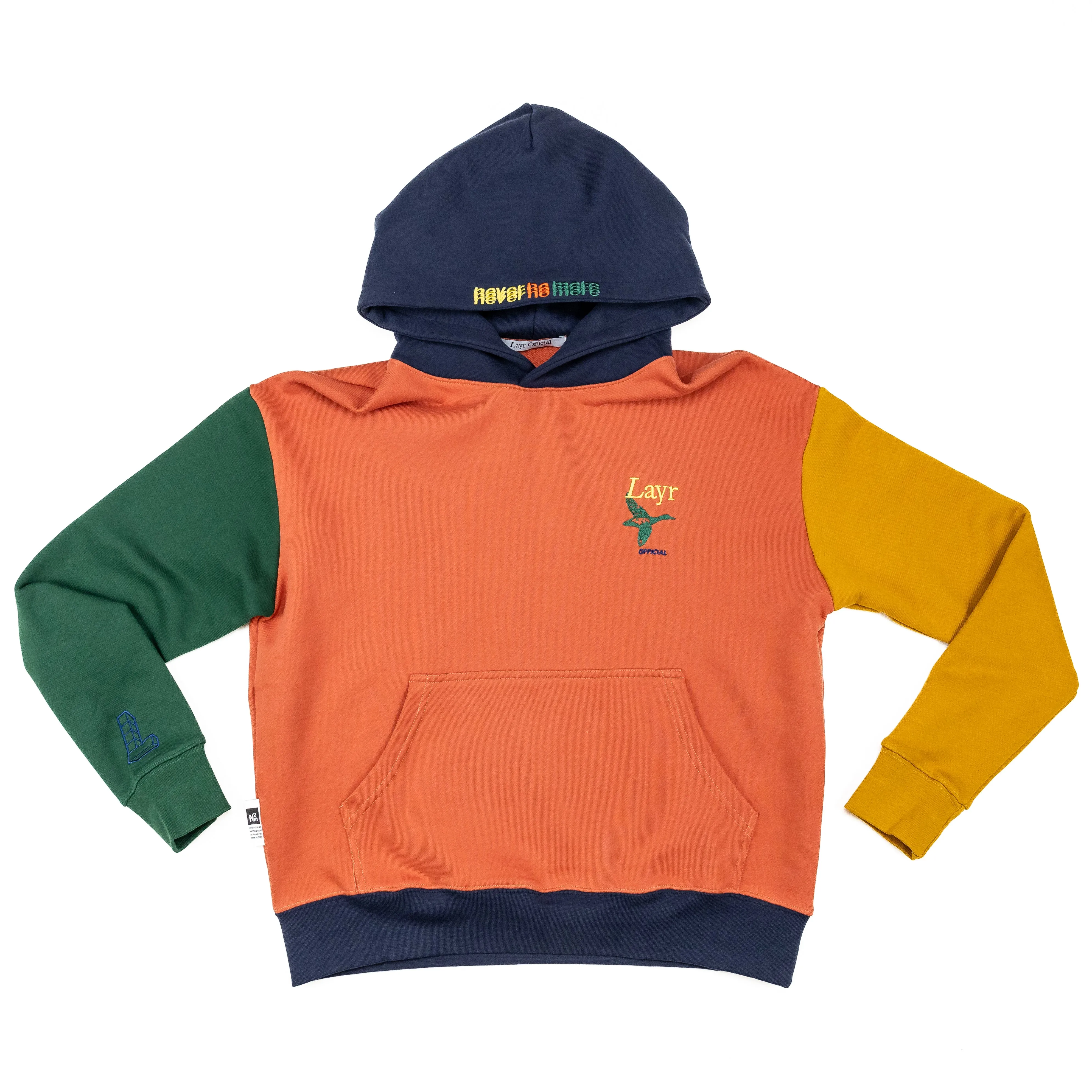Multi-Panel Hoodie, Rust/Mustard-Navy-Green