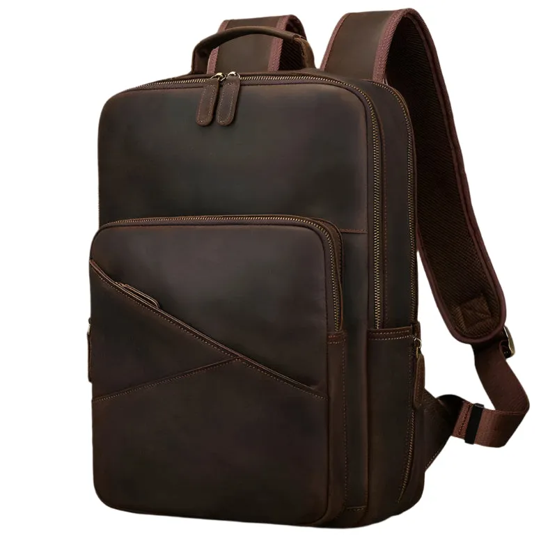 Multifunctional Leather Laptop Backpack for Men Teenager Travel