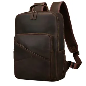 Multifunctional Leather Laptop Backpack for Men Teenager Travel